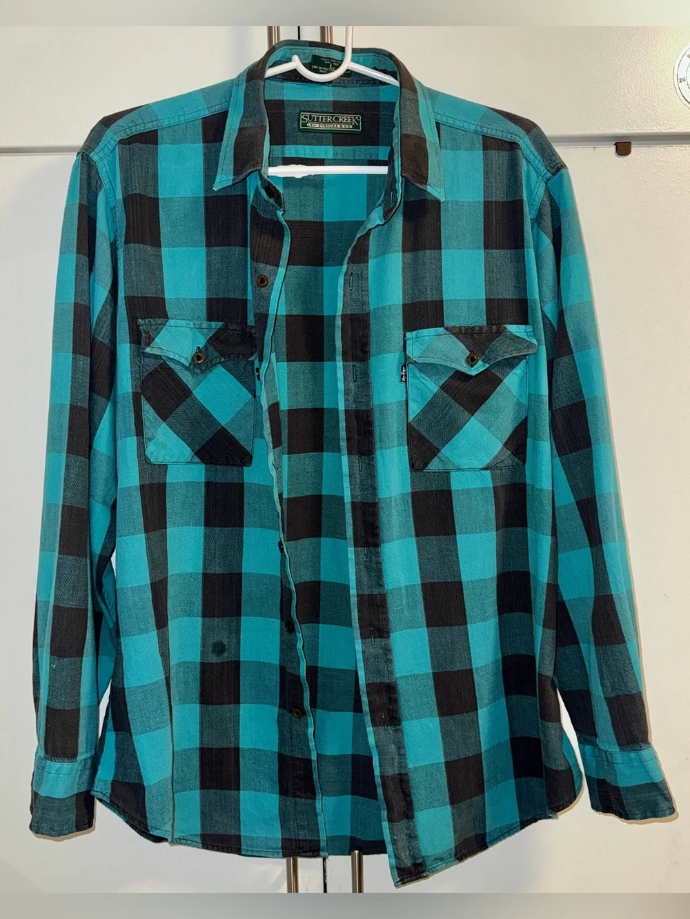 Vintage 90’s Men’s Levi’s Sutter Creek Button-Down Teal Checkered Flannel Shirt